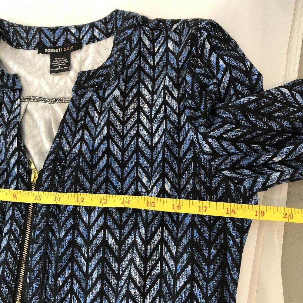 Robert Louis Long Sleeve Top Blouse V Neck Womens Small Blue Black - Picture 8 of 14